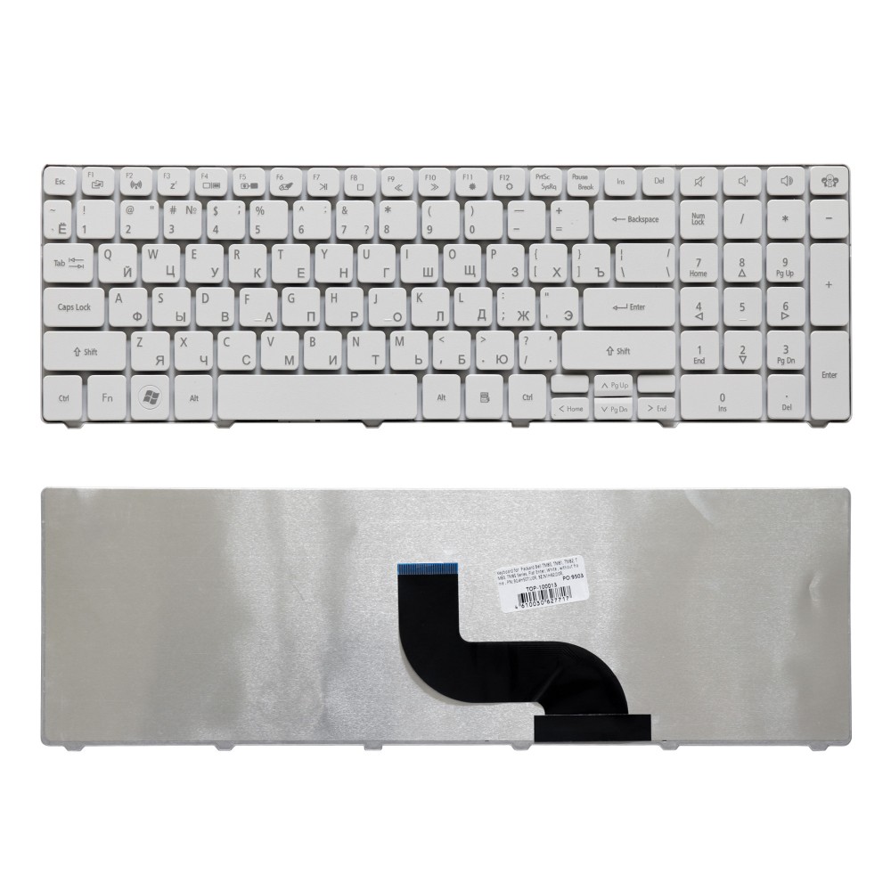Купить оптом Клавиатура для ноутбука Packard Bell TM86, TX86, NEW90, PEW91 Series. Плоский Enter. Белая, без рамки. PN: MP-09B23SU-6981.