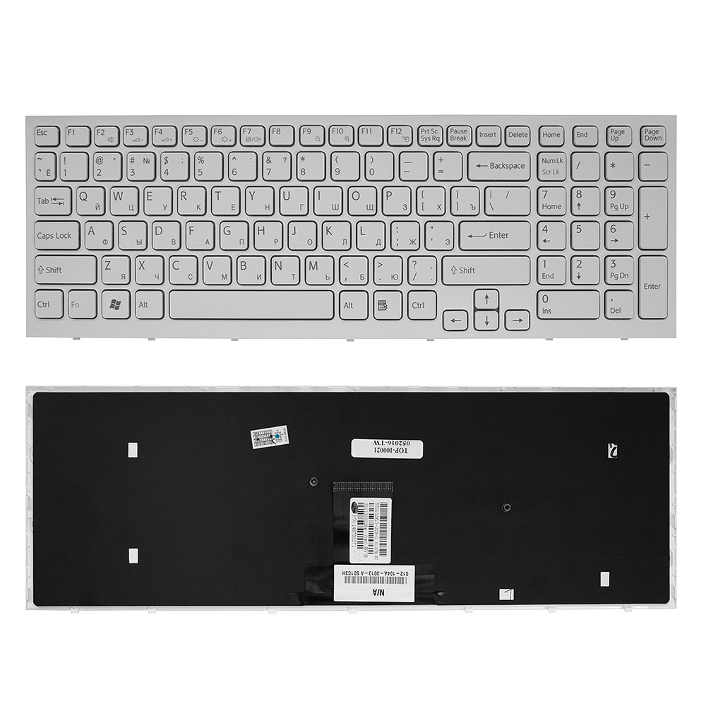 Купить оптом Клавиатура для ноутбука Sony Vaio VPC-EB Series. Плоский Enter. Белая, с белой рамкой. PN: 148792871.