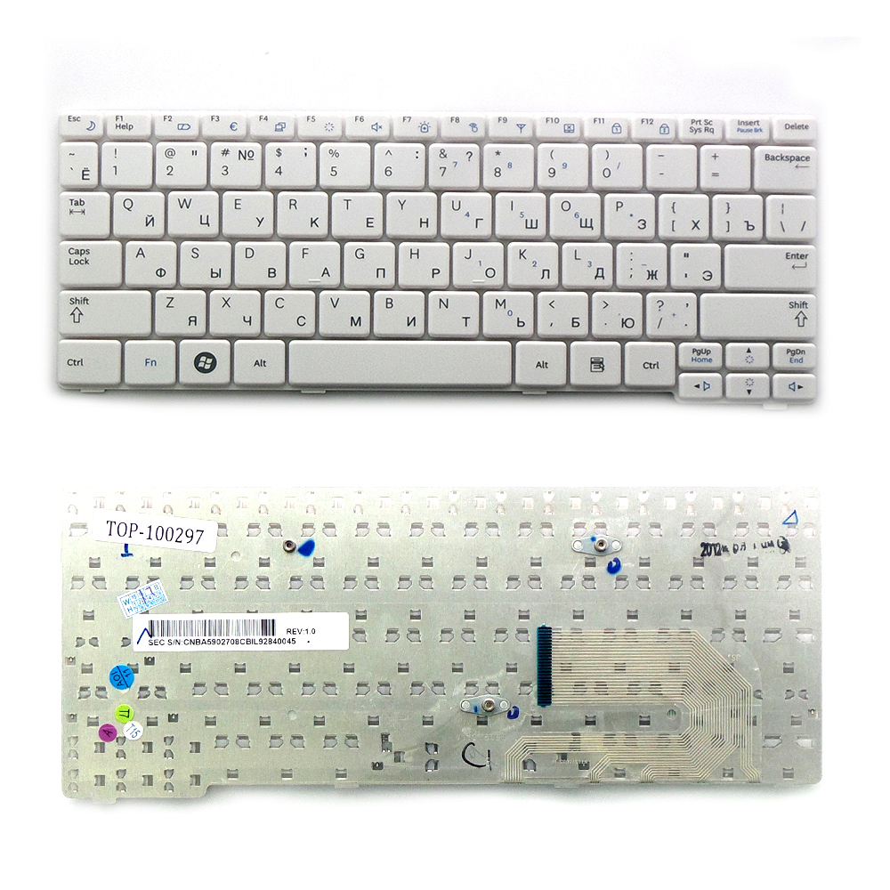 Купить оптом Клавиатура для ноутбука Samsung N140, N150, N102 Series. Плоский Enter. Белая, без рамки. PN: BA59-02686D.