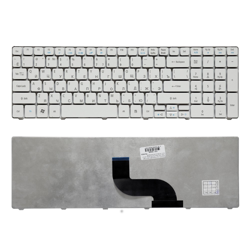Купить оптом Клавиатура для ноутбука Acer Timeline 5810T, 5410T, 5820TG, 5536, 5750G Series. Плоский Enter. Белая, без рамки. PN: NSK-AL10R, 9J.N1H82.A0R.