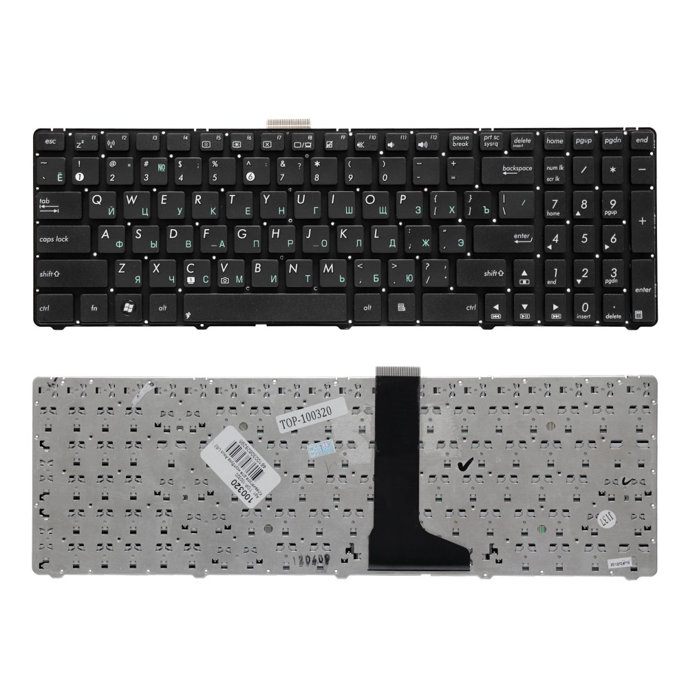 Купить оптом Клавиатура для ноутбука Asus U52, U53, U53F, U53J, U56 Series. Плоский Enter. Черная, без рамки. PN: V111462DS1.