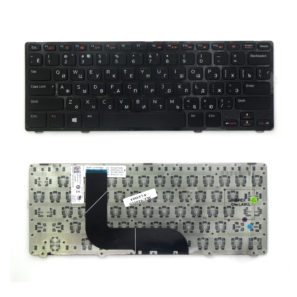 Купить оптом Клавиатура для ноутбука Dell Inspiron 13z-5323, 14z-3360, 14z-5423 Series. Плоский Enter. Черная, с черной рамкой. PN: AER07700010.