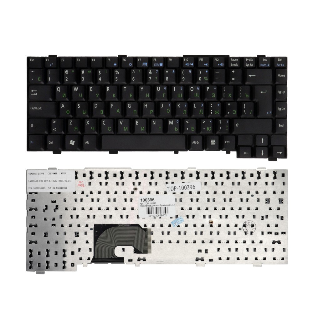 Купить оптом Клавиатура для ноутбука Asus L4, L4R, L4000 Series. Г-образный Enter. Черная, без рамки. PN: 04-N8G1KRUS1.