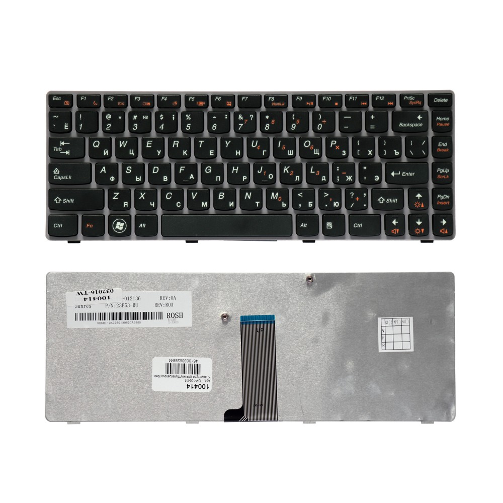 Купить оптом Клавиатура для ноутбука Lenovo IdeaPad Z470, G470AH, G470GH, Z370 Series. Плоский Enter. Черная, с серой рамкой. PN: AEKL6700220.