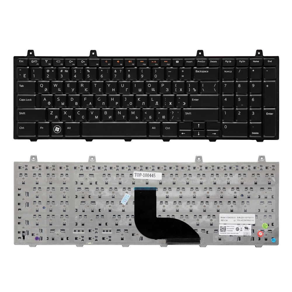 Купить оптом Клавиатура для ноутбука Dell Studio 1745, 1747, 1749 Series. Плоский Enter. Черная, без рамки. PN: V104025EK1, AEGM7700010.