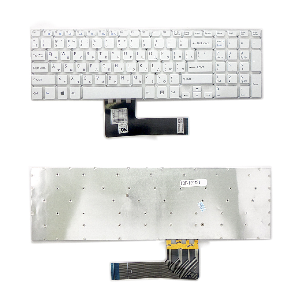 Купить оптом Клавиатура для ноутбука Sony Vaio SVF15, SVF152 Series. Плоский Enter. Белая, без рамки. PN: 9Z.NAEBQ.00R.