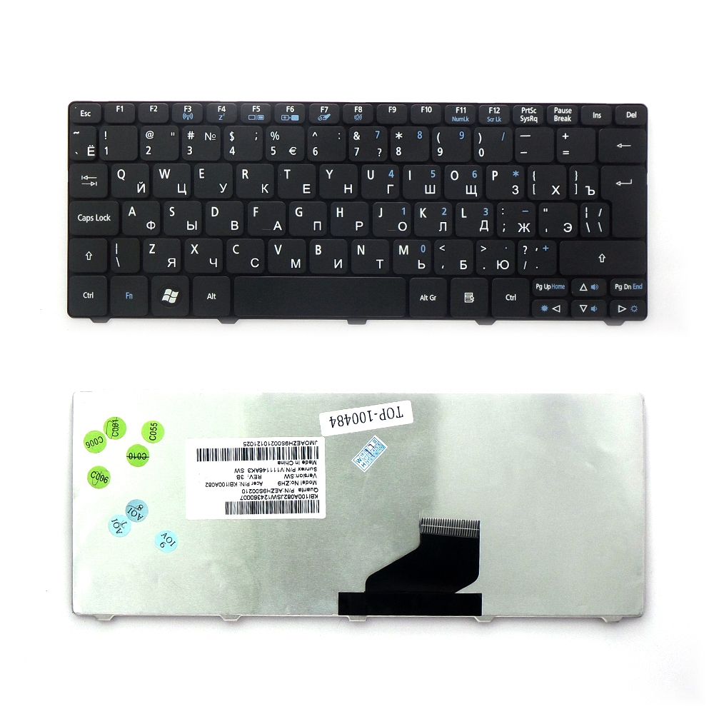 Купить оптом Клавиатура для ноутбука Acer Aspire One 532, 522, D255, D260 Series. Г-образный Enter. Черная, без рамки. PN: 90.4GS07.C0R.