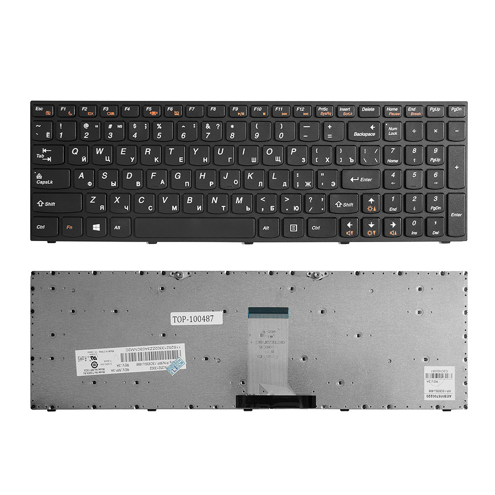 Купить оптом Клавиатура для ноутбука Lenovo B5400, M5400 Series. Плоский Enter. Черная, с черной рамкой. PN: NSK-BFGSQ.