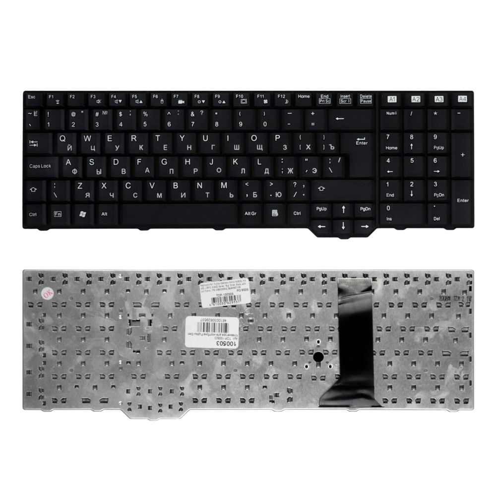 Купить оптом Клавиатура для ноутбука Fujitsu-Siemens Amilo Xa3520, Xa3530 Series. Г-образный Enter. Черная, без рамки. PN: V080330BK2.