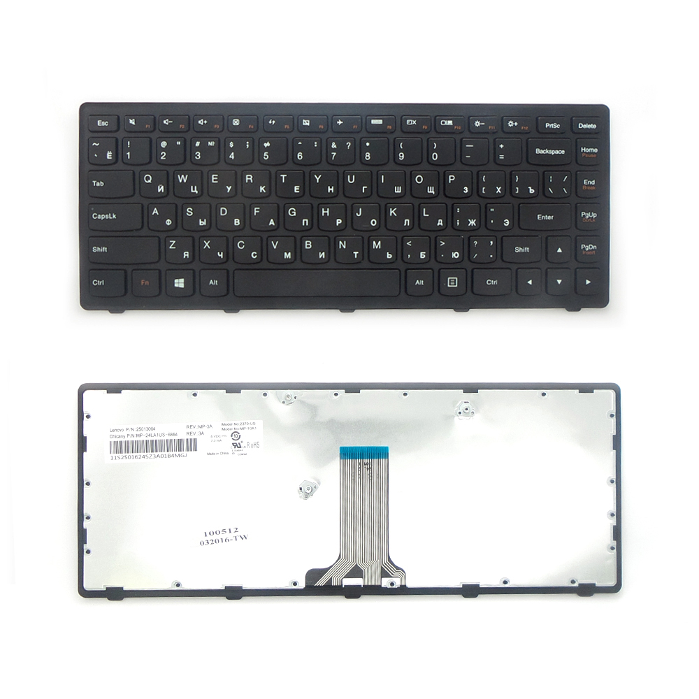 Купить оптом Клавиатура для ноутбука LenovoG400S, G405S, G410S, S410P Series. Плоский Enter. Черная, с черной рамкой. PN: V-142920AS1.