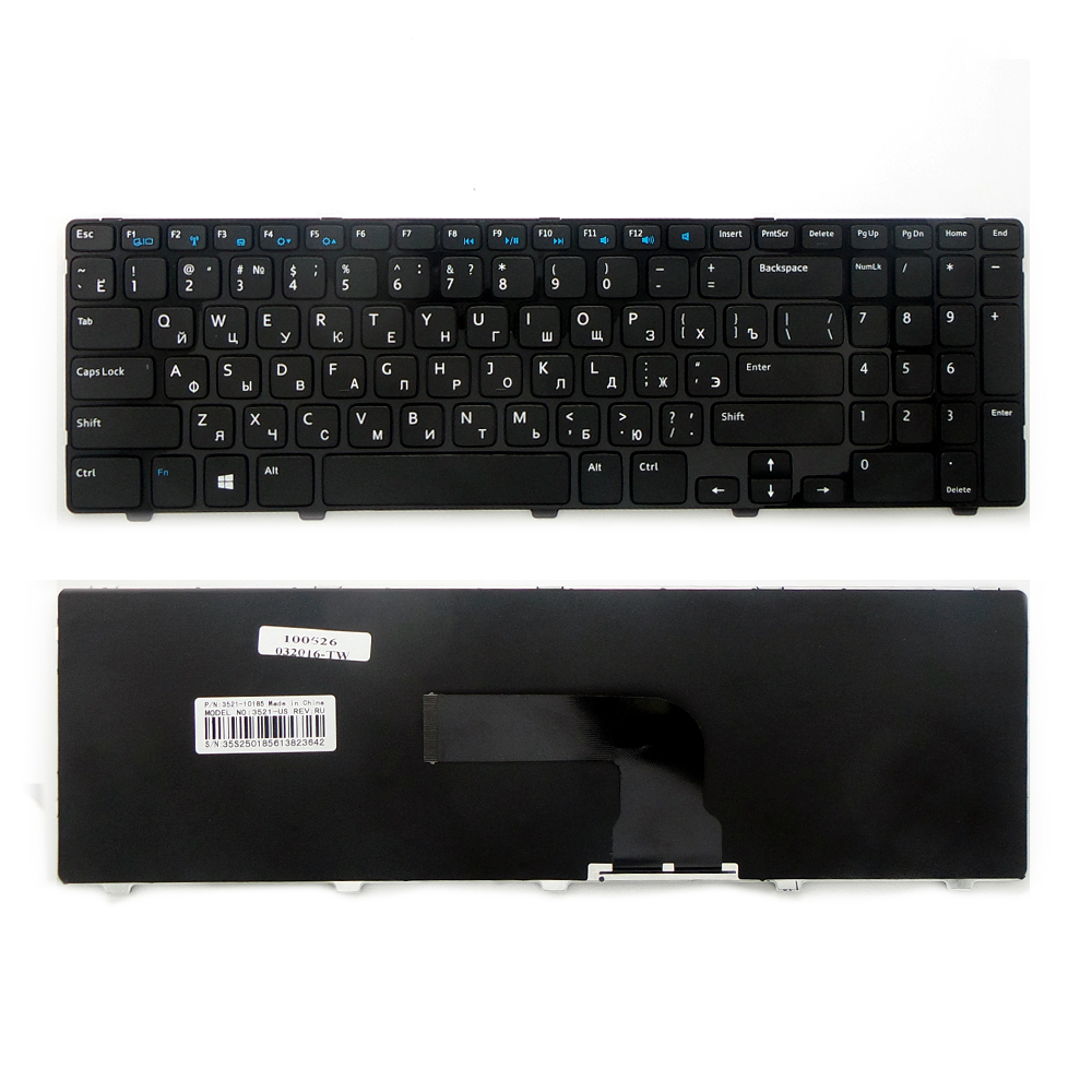 Купить оптом Клавиатура для ноутбука Dell Inspiron 15, 3521, 3537, 15R, 5537, 3540, 5521 Series. Плоский Enter. Черная, с черной рамкой. PN: NSK-LA00R.