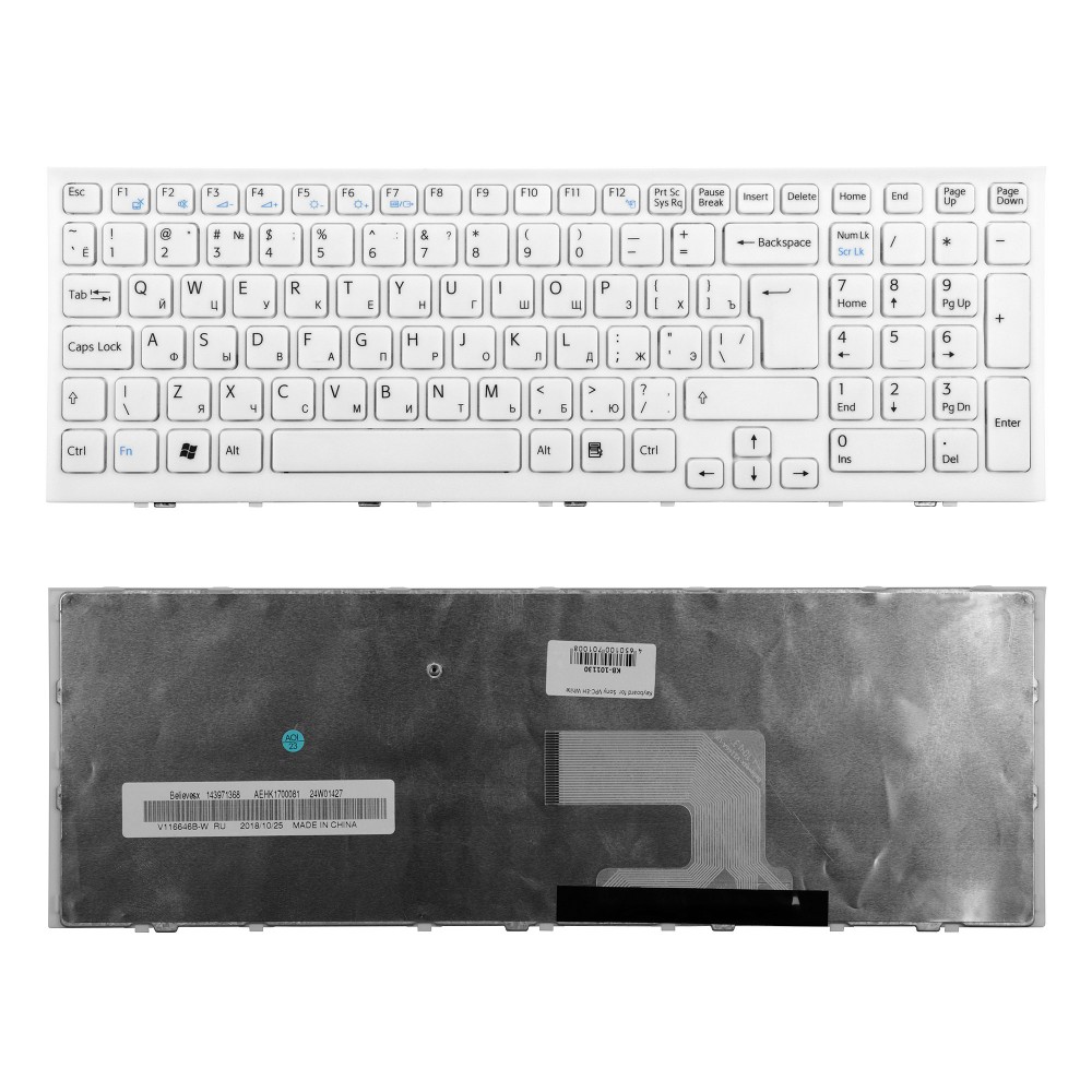Купить оптом Клавиатура для ноутбука Sony VPC-EE, VPCEE2E1R, VPCEE3E1R, VPCEE4M1R, VPCEE4E1R. Г-образный Enter. Белая, с рамкой. PN: V116646B.