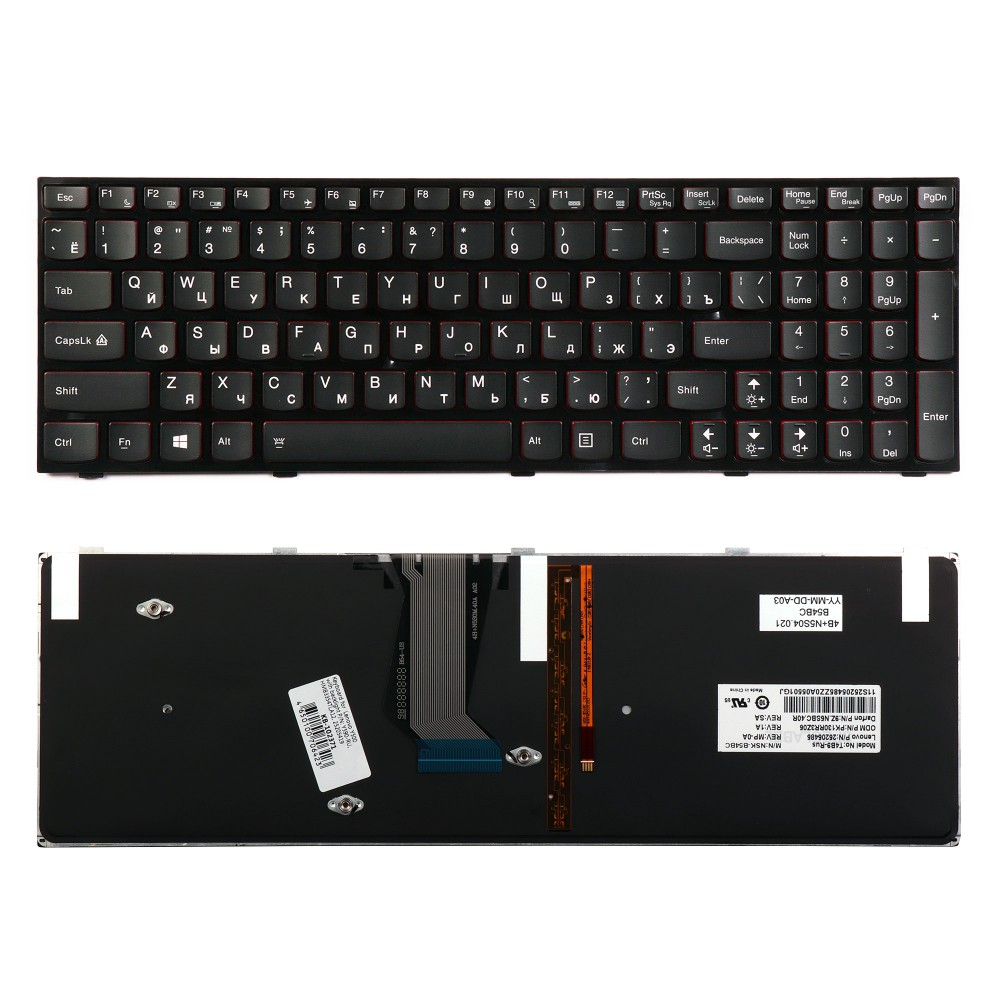 Купить оптом Клавиатура для ноутбука Lenovo IdeaPad Y500, Y500N, Y500NT Series. Плоский Enter. Черная, с рамкой. С подсветкой. PN: Y590-RU.
