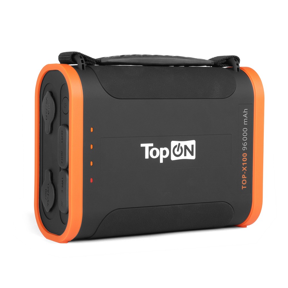 Купить оптом Внешний аккумулятор TopON TOP-X100 96000mAh Type-C PD 60W, USB1 QC3.0, USB2 12W, 2 авторозетки 180W, фонарь, защита от брызг, LiFePO4. Черный