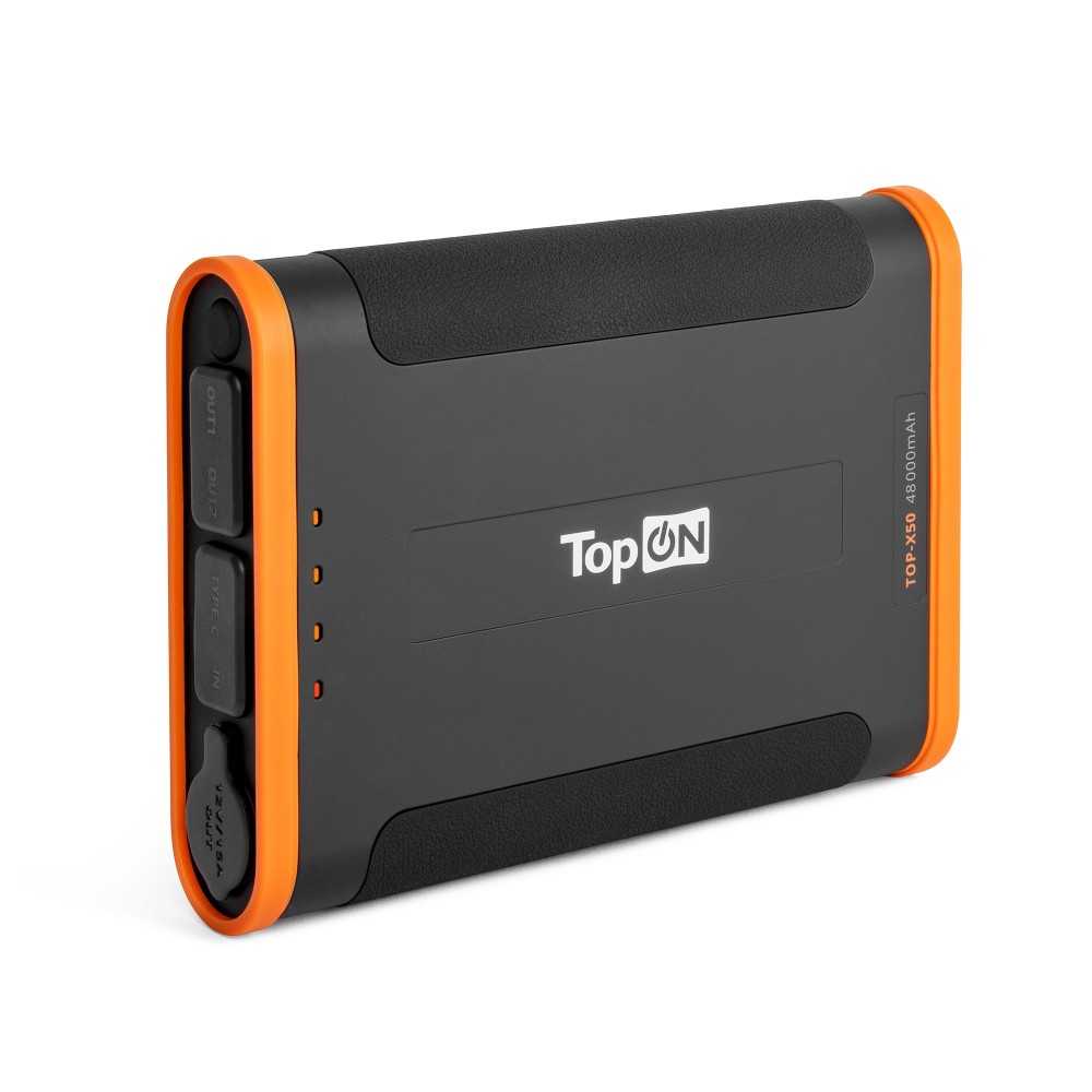 Купить оптом Внешний аккумулятор TopON TOP-X50 48000mAh Type-C PD 60W, USB1 QC3.0, USB2 12W, авторозетка 180W, фонарь, защита от брызг, LiFePO4. Черный