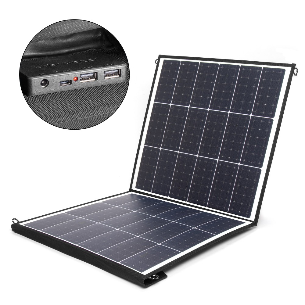 Купить оптом Солнечная батарея TOP-SOLAR-100 100W 18V DC, Type-C PD 60W, 2 USB, влагозащищенная, складная на 2 секции