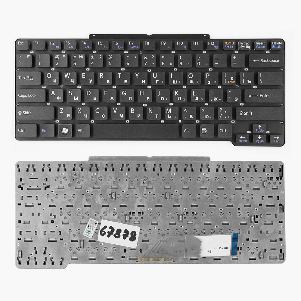 Купить оптом Клавиатура для ноутбука Sony Vaio VGN-SR, VGNSR Series. Плоский Enter. Черная, без рамки. PN: 148088381, NSK-S710R.