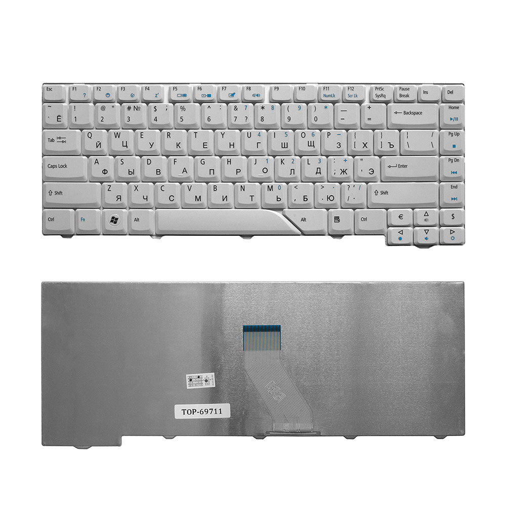 Купить оптом Клавиатура для ноутбука Acer Aspire 4220, 4230, 4310, 4520, 4710, 4720, 5230, 5300 Series. Плоский Enter. Белая, без рамки. PN: V072146AS1.