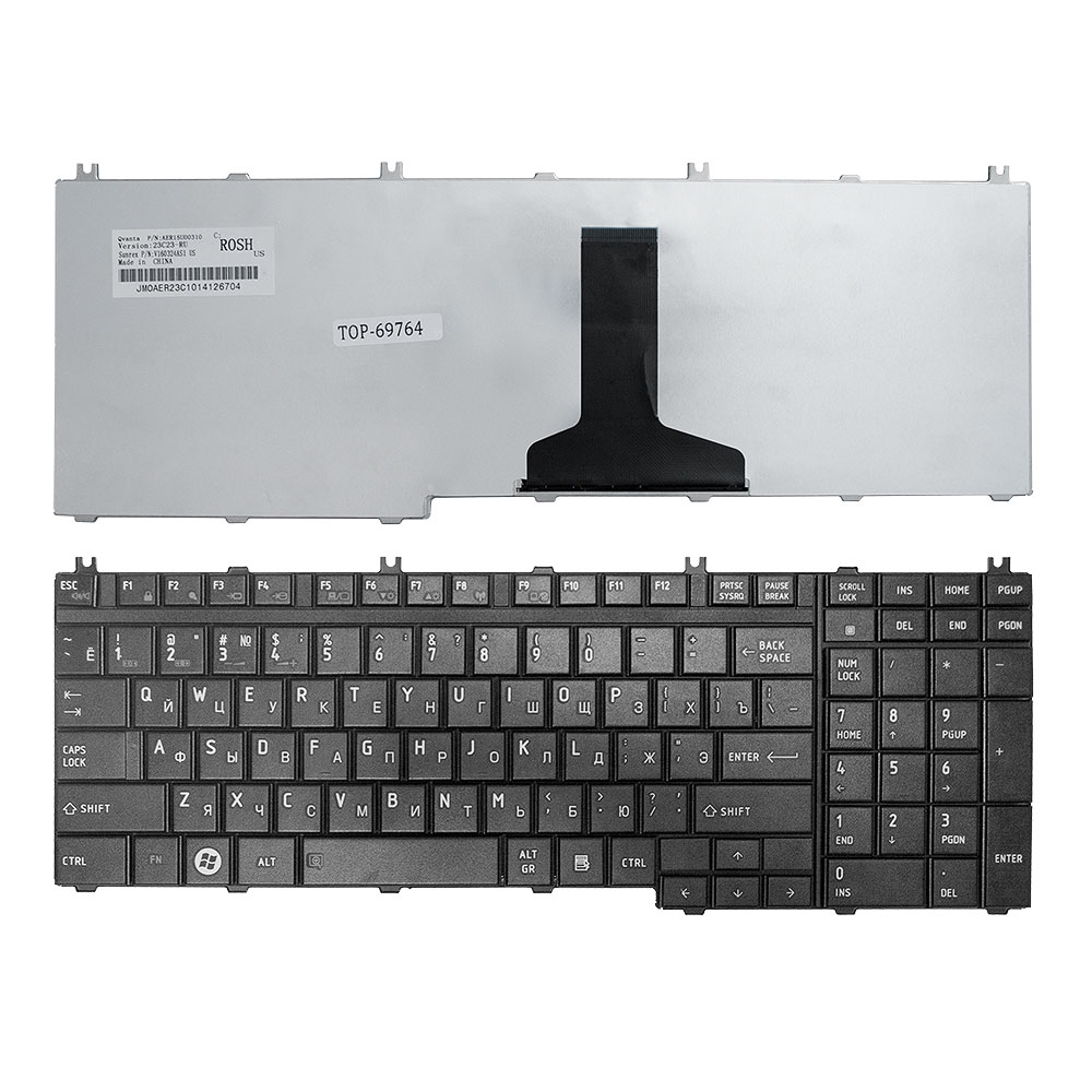 Купить оптом Клавиатура для ноутбука Toshiba Satellite A500, A505, L350, L355, L500, P200 P300, X200 Series. Плоский Enter. Черная, без рамки. PN: NSK-TFK0R.