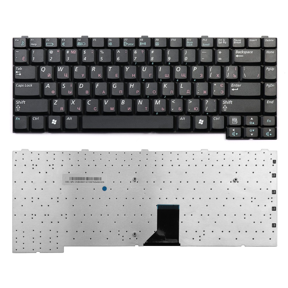Купить оптом Клавиатура для ноутбука Samsung M40, M45, R50, R60 Series. Плоский Enter. Черная без рамки.