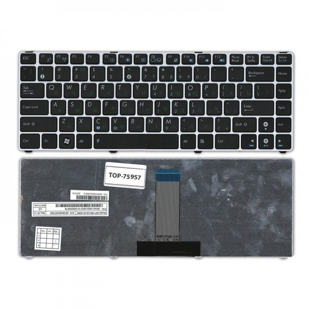 Купить оптом Клавиатура для ноутбука Asus U20, UL20, Eee PC 1201, 1215, 1215B Series. Плоский Enter. Черная, с серебристой рамкой. PN: 9J.N2K82.90R.