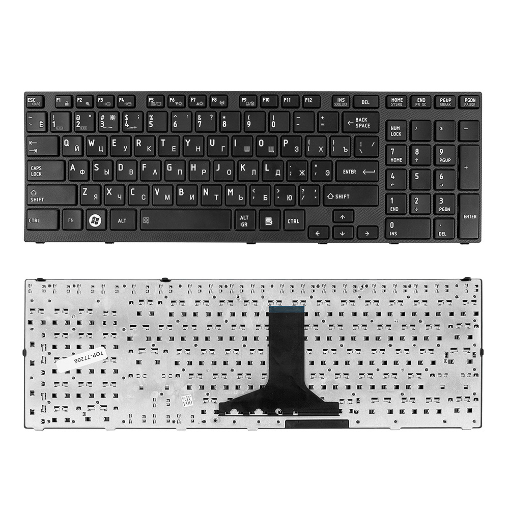 Купить оптом Клавиатура для ноутбука Toshiba Satellite A660, A665, X770 Series. Плоский Enter. Черная, с черной рамкой. PN: NSK-TQ0BC 0R.
