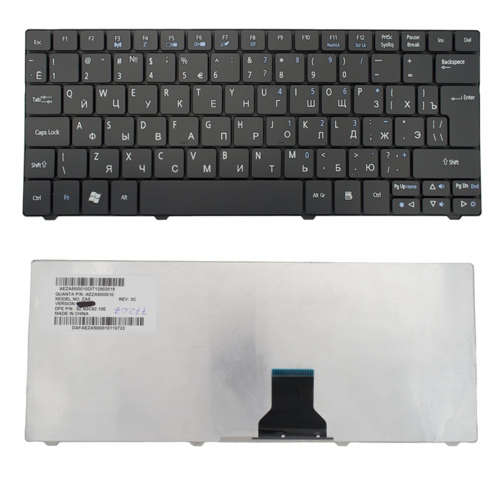 Купить оптом Клавиатура для ноутбука Acer 1810, 1830T, 721, 722, 751 Series. Г-образный Enter. Черная без рамки. PN: NSK-AQ00R.