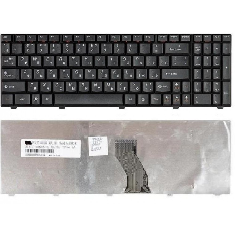 Купить оптом Клавиатура для ноутбука Lenovo IdeaPad U550 Series. Плоский Enter. Черная, без рамки. PN: 25-009408, 25009408.