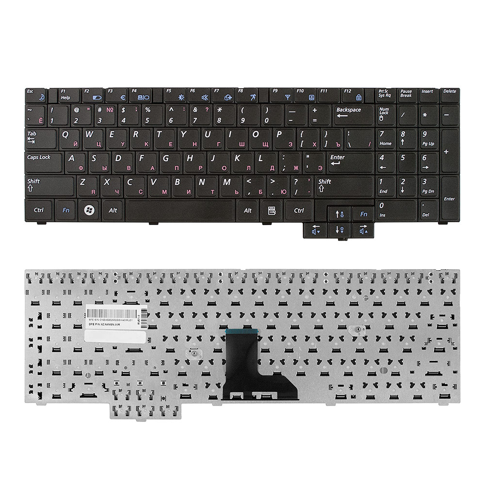 Купить оптом Клавиатура для ноутбука Samsung R525, R528, R530 Series. Плоский Enter. Черная, без рамки. PN: BA59-02832C.