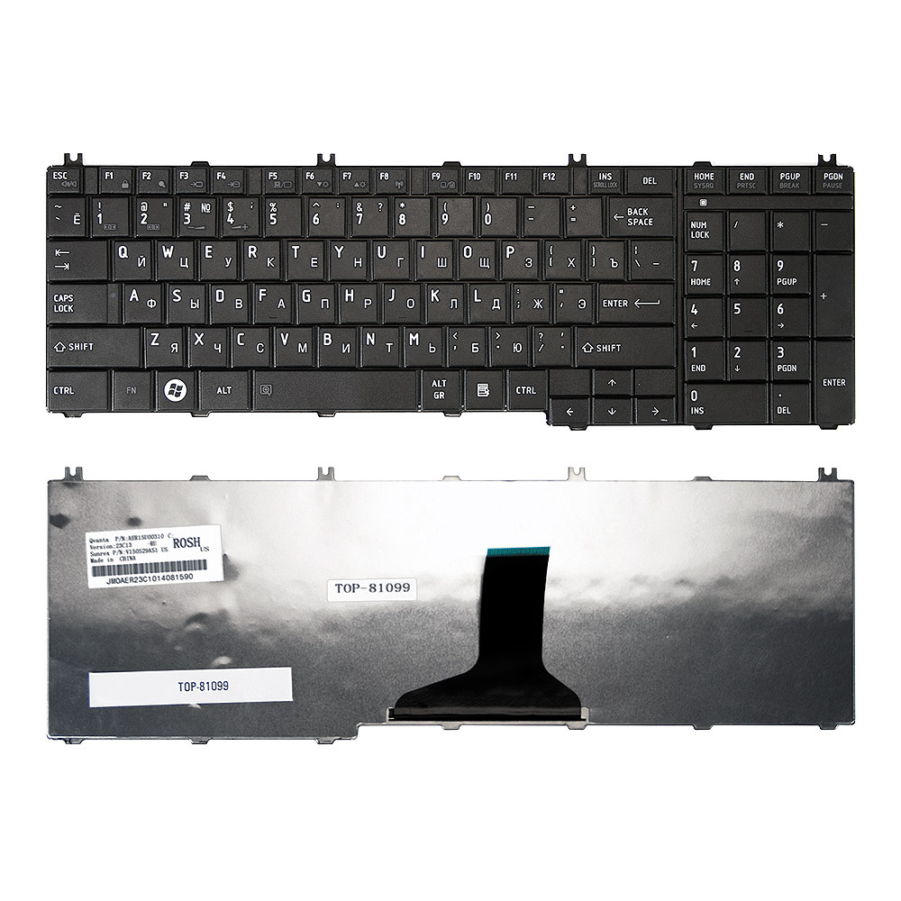Купить оптом Клавиатура для ноутбука Toshiba Satellite C650, C655, C655D, C660, L650, L655, L670, L675 Series. Плоский Enter. Черная, без рамки. PN: NSK-TN0GQ.