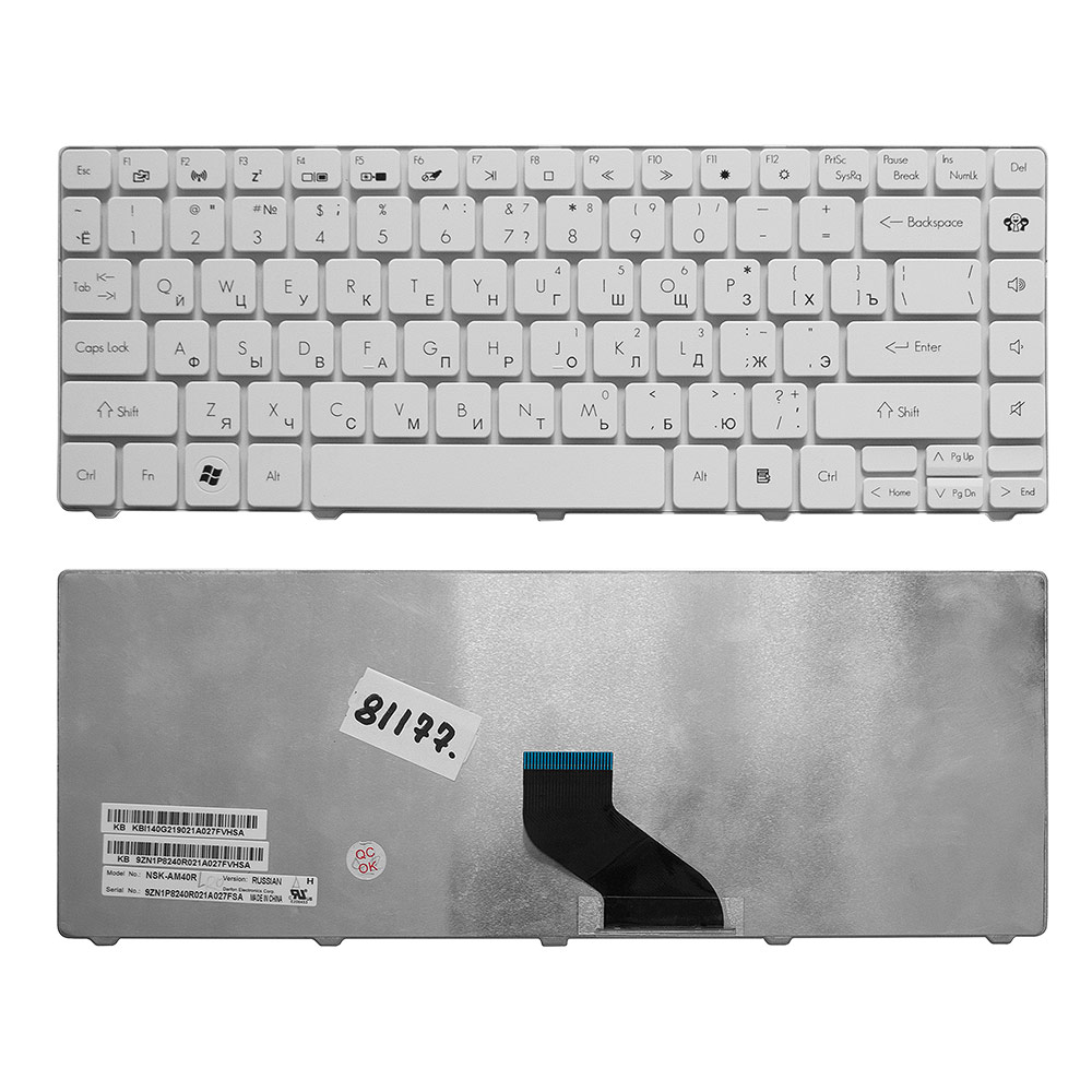 Купить оптом Клавиатура для ноутбука Packard Bell EasyNote NM85, NM86, NM87 Series. Плоский Enter. Белая, без рамки. PN: NSK-AM30R.