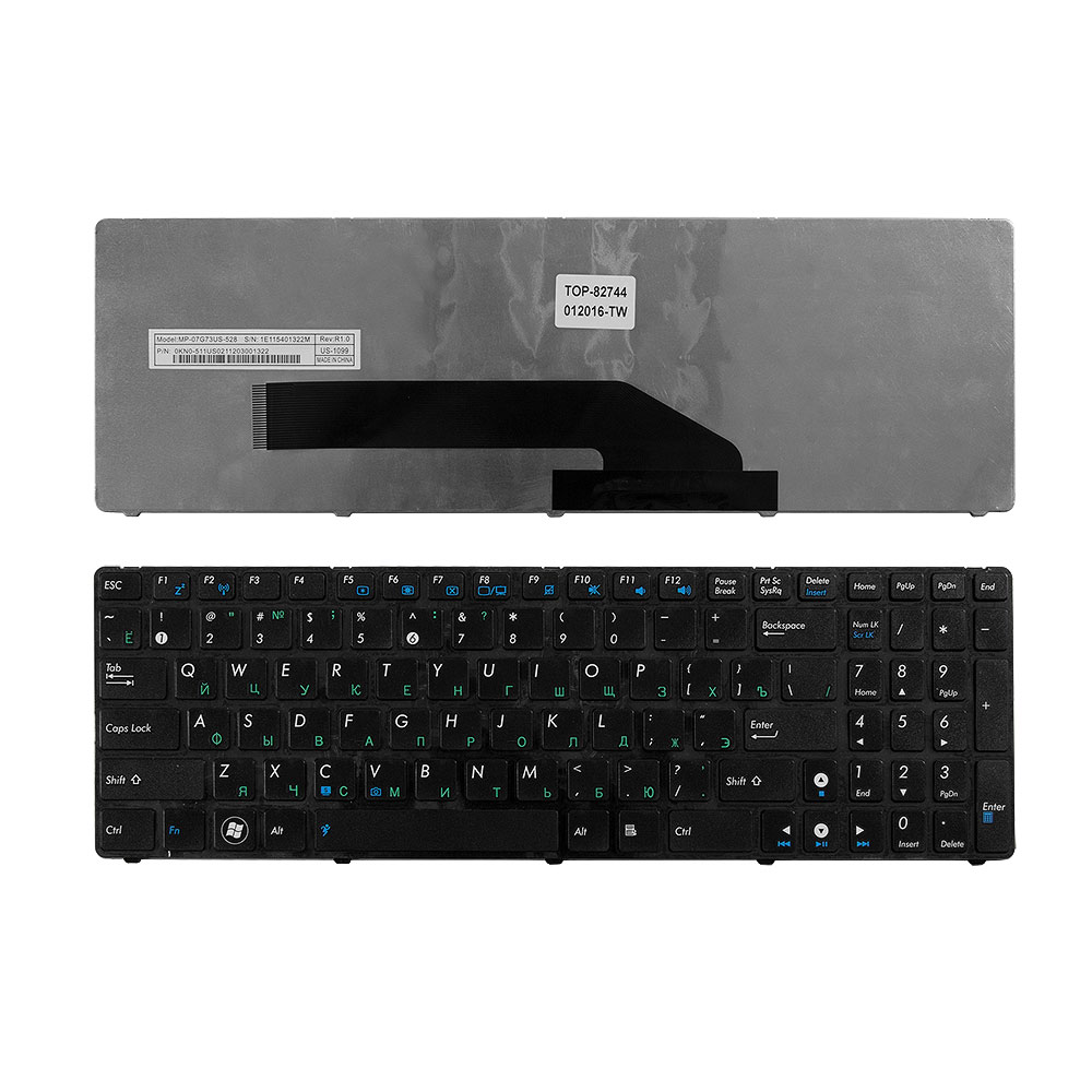 Купить оптом Клавиатура для ноутбука Asus K50, K51, K60, K61, K70, F52, P50, X5 Series. Плоский Enter. Черная, с рамкой. PN: MP-07G73RU-5283.