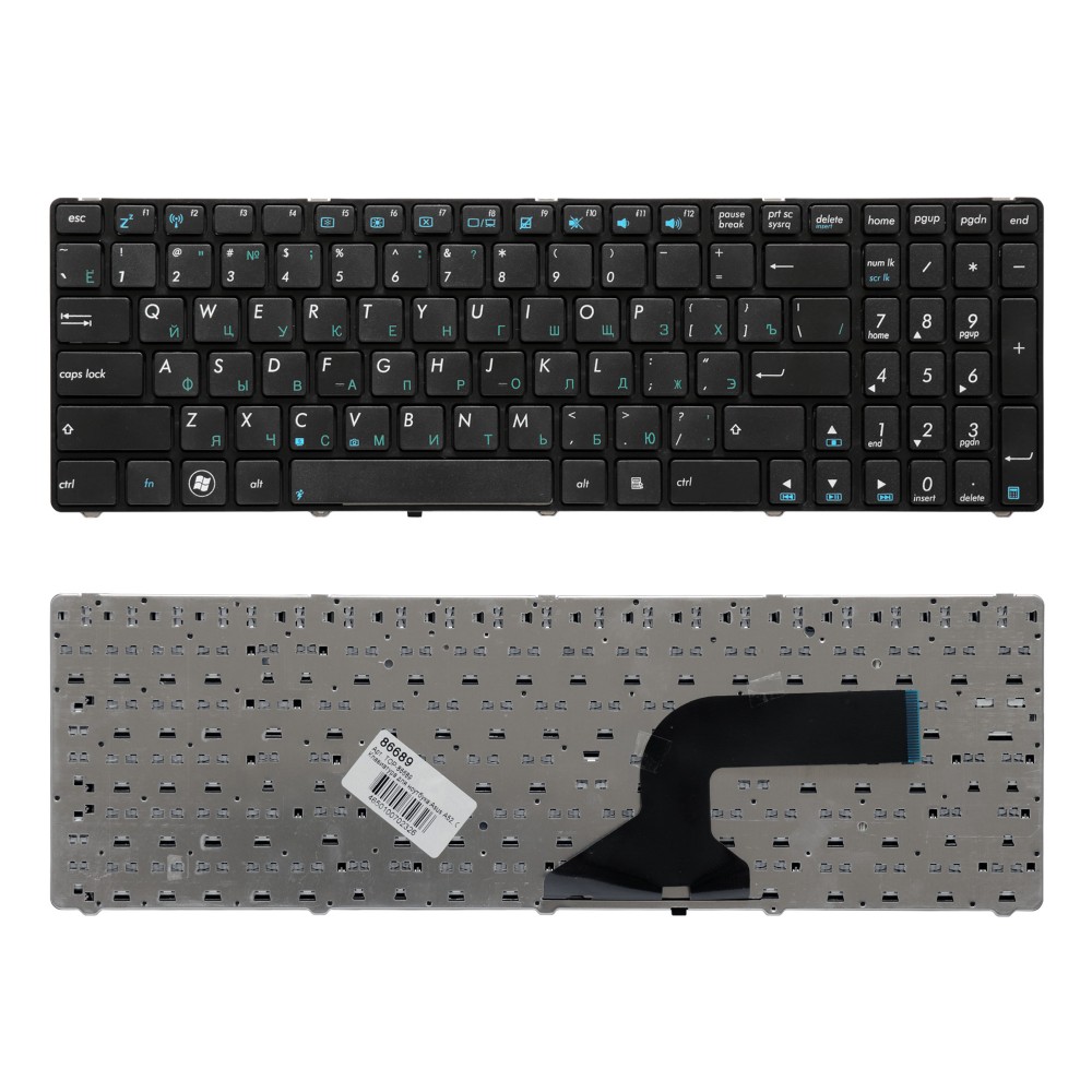 Купить оптом Клавиатура для ноутбука Asus A52, G51, K52 Series. Плоский Enter. Черная, с черной рамкой. PN: NSK-UM0SU.