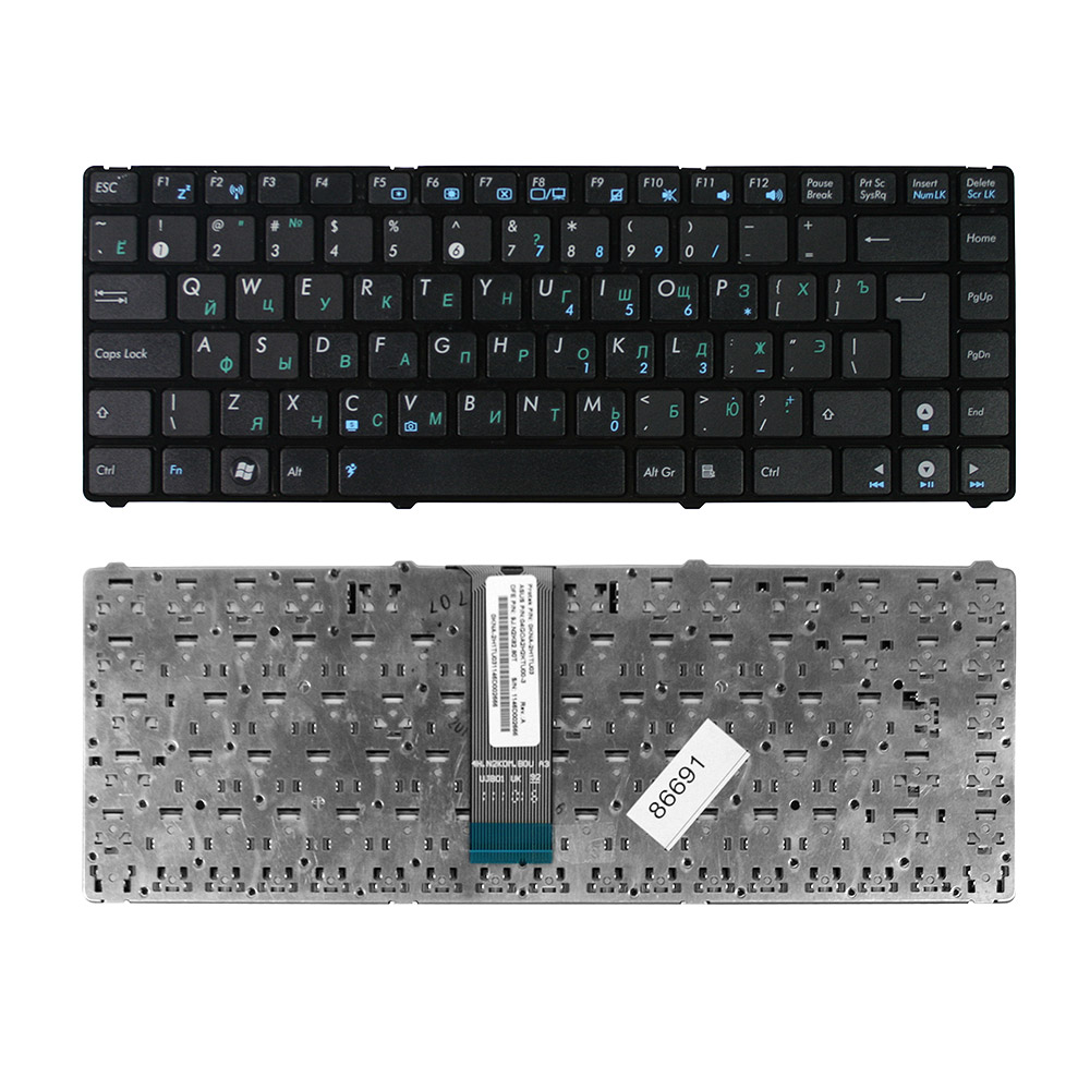 Купить оптом Клавиатура для ноутбука Asus U20, UL20, Eee PC 1201, 1215, 1215B Series . Г-образный Enter. Черная, с черной рамкой. PN: 9J.N2K82.90R.