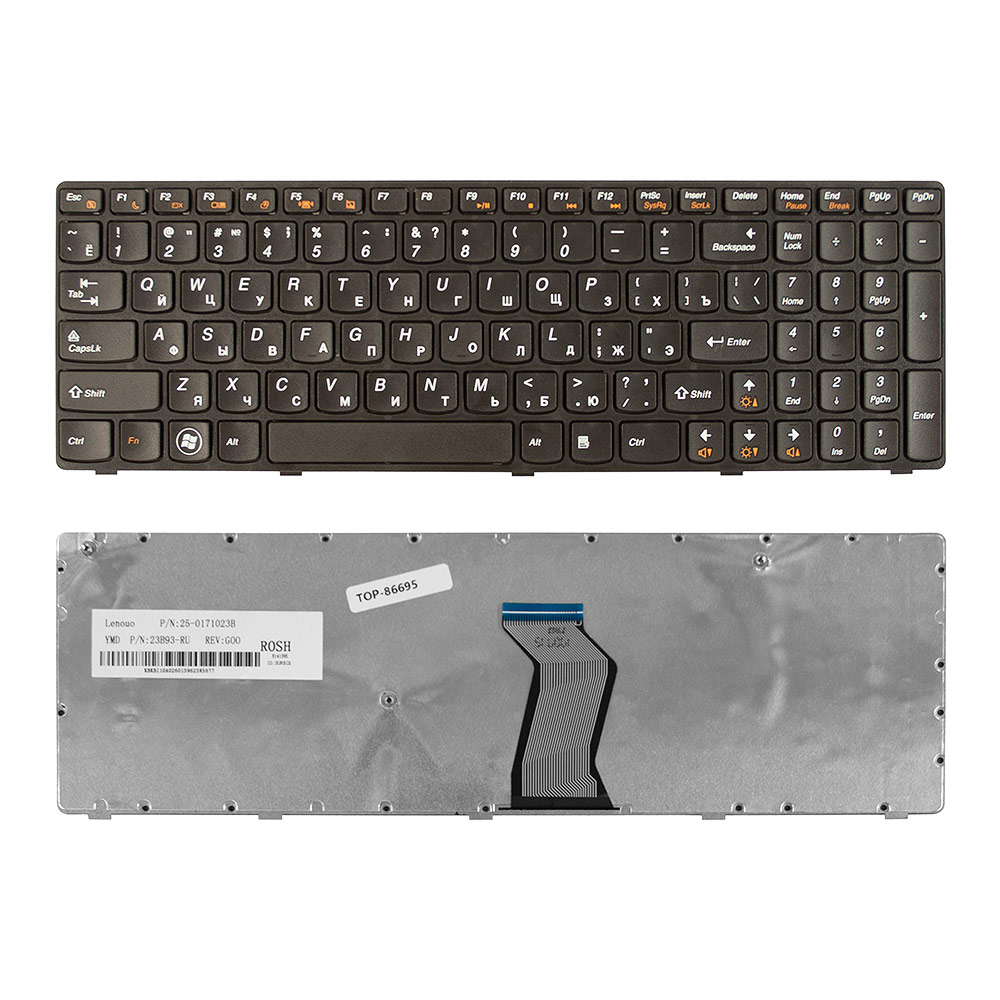 Купить оптом Клавиатура для ноутбука Lenovo Ideapad  Z570, B570, B575, B590, V570, V580, Z575 Series. Плоский Enter. Черная, с черной рамкой. PN: 25201000.
