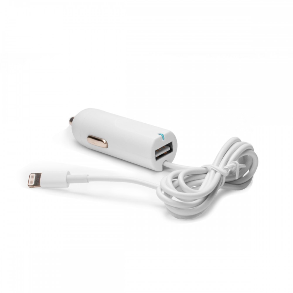 Автозарядка Lightning c USB-портом 2.1A.  Замена: HJ3J2ZM/A. Белая.