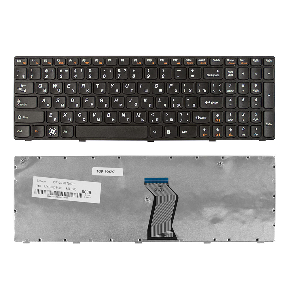 Купить оптом Клавиатура для ноутбука Lenovo IdeaPad G570, G770, Z560 Series. Плоский Enter. Черная, с черной рамкой. PN: MP-10A33SU-6864.