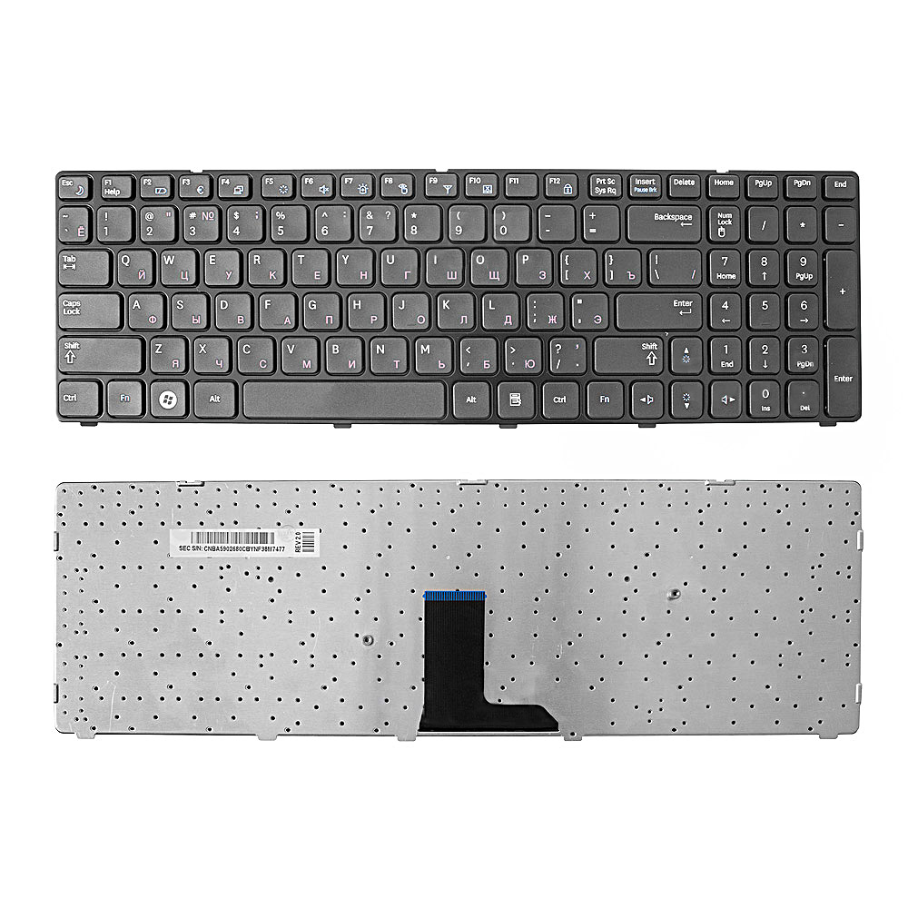 Купить оптом Клавиатура для ноутбука Samsung R578, R580, R590 Series. Плоский Enter. Черная, с черной рамкой. PN: BA59-02680C.