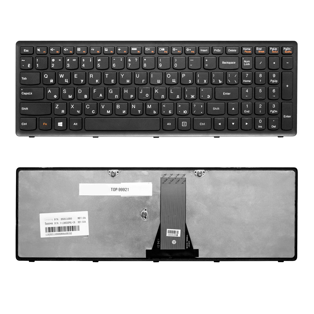 Купить оптом Клавиатура для ноутбука Lenovo IdeaPad Flex 15, G500S, G505, S500, S510, Z510 Series. Плоский Enter. Черная, с черной рамкой. PN: NSK-BMASU.