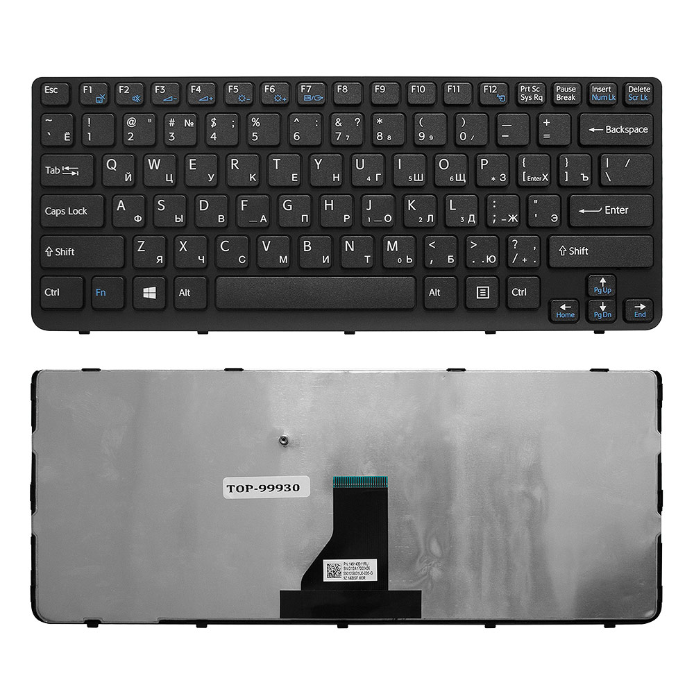 Купить оптом Клавиатура для ноутбука Sony Vaio E14, SVE14 Series. Г-образный Enter. Черная, с черной рамкой. PN: 9Z.N6BBF.R0R.