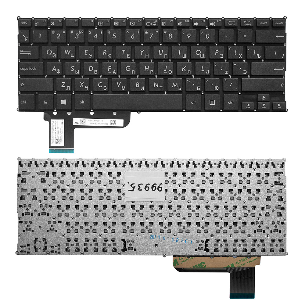 Купить оптом Клавиатура для ноутбука Asus X201, X202, S200 Series. Плоский Enter. Черная, без рамки. PN: 0KNB0-1122US00.