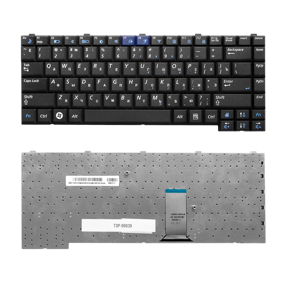 Купить оптом Клавиатура для ноутбука Samsung R20, R25, P400 Series. Плоский Enter. Черная, без рамки. PN: CNBA5902032.