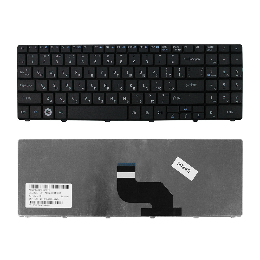 Купить оптом Клавиатура для ноутбука Acer Aspire 5516, 5517, 5332, 5532, 5732 Series. Плоский Enter. Черная, без рамки. PN: MP-08G63SU-698
